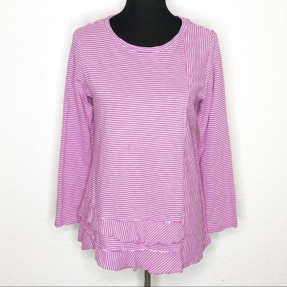 Soft Surroundings purple white striped ruffle hem knit top size Petite Medium - Picture 1 of 8
